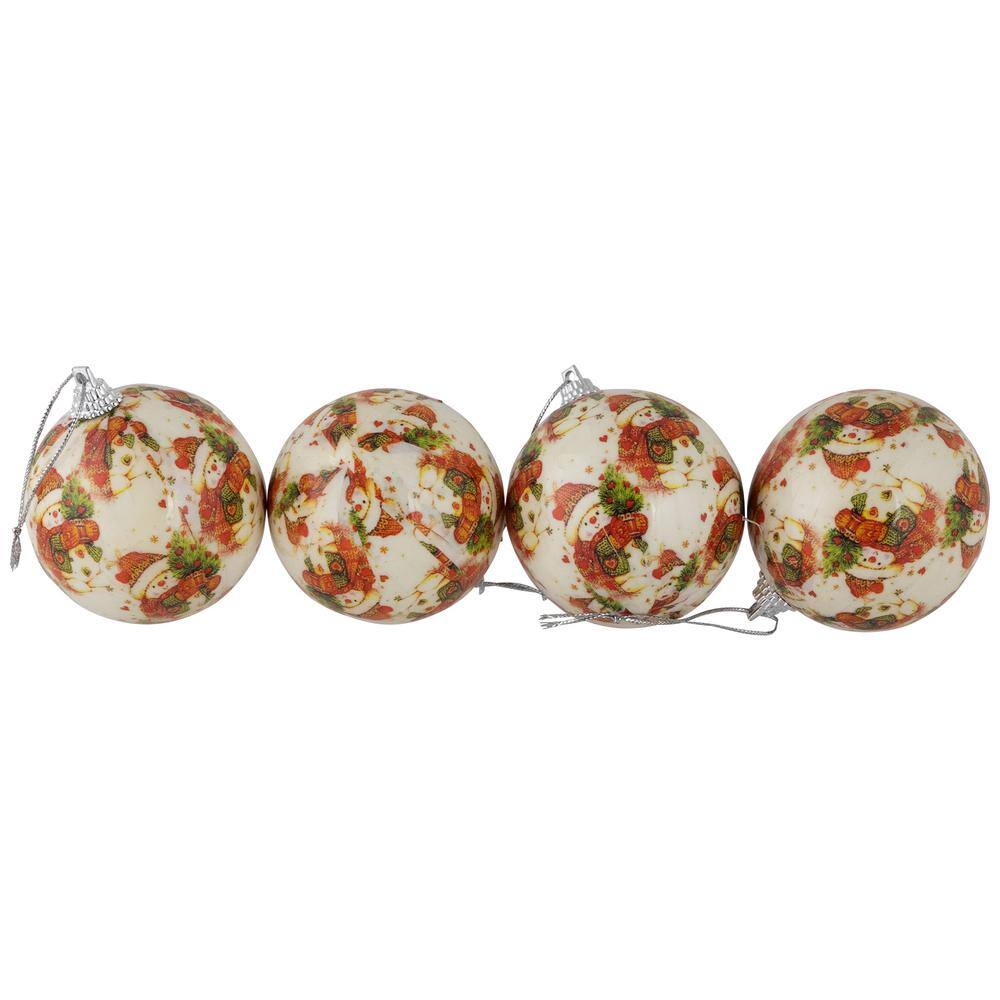 14-Piece Snowman Decoupage Christmas Ball Ornament Set
