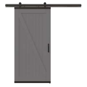 42 in. x 80 in. DesignGlide Rustic Weathered Stone Painted Wood Sliding Barn Door w/Black Soft-Close Hardware Kit