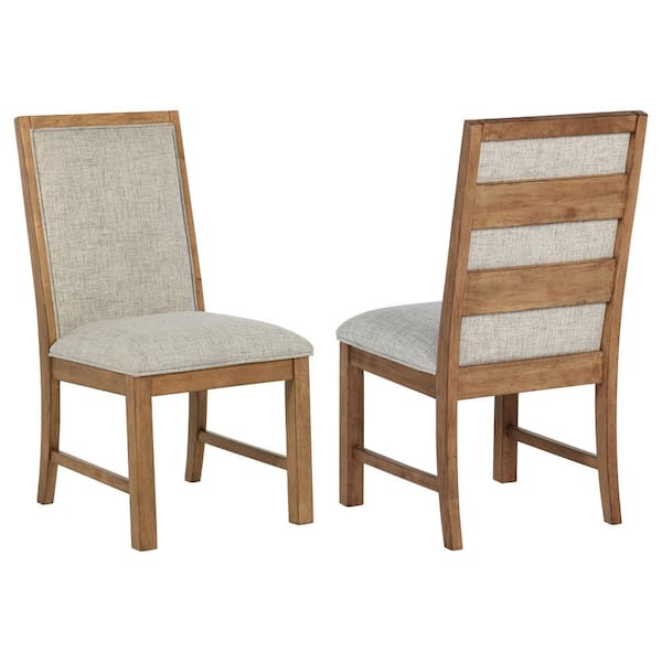 Coaster Bruner Natural Brown and Oatmeal Upholstered Outer Ladder Back Dining Side Chair Set of 2