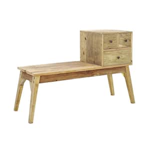 Java 27.6 in. Rustic Natural Wood Bench with Drawers