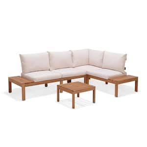 Amazonia 3-Piece Wood Patio Conversation Set with Off-White Cushions