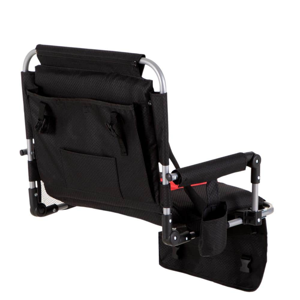 Black and Red Steel Portable Stadium Seat with Armrests