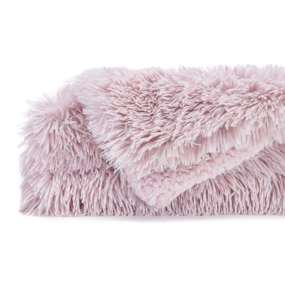 Rose Dust Faux Fur Reversible King Blanket with Sherpa Fleece