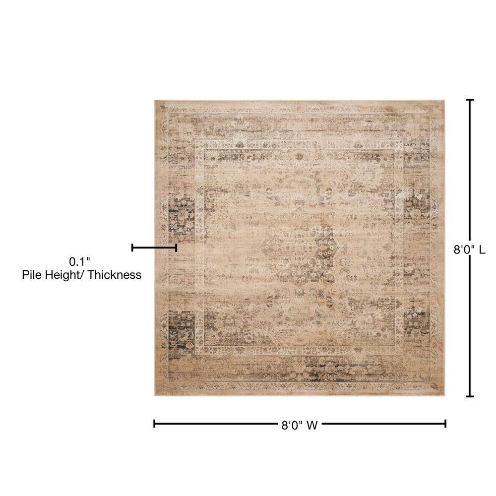 Warm Beige Floral Hand-Knotted Wool and Silk Square Rug