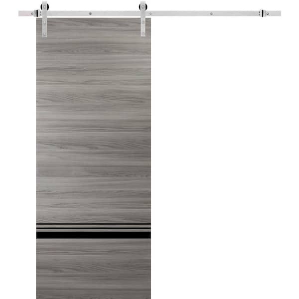 32 in. x 96 in. 1 Panel Ginger Ash Solid Wood with Honeycomb Wood Sliding Barn Door with Hardware Kit