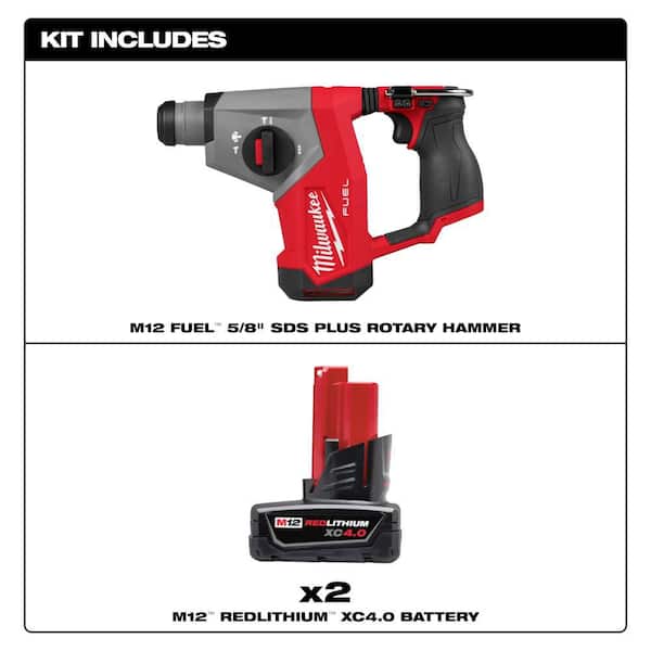 M12 FUEL 12V Lithium-Ion Brushless Cordless 5/8 in. SDS-Plus Rotary Hammer Drill, and 4. 0Ah (2-Pack)