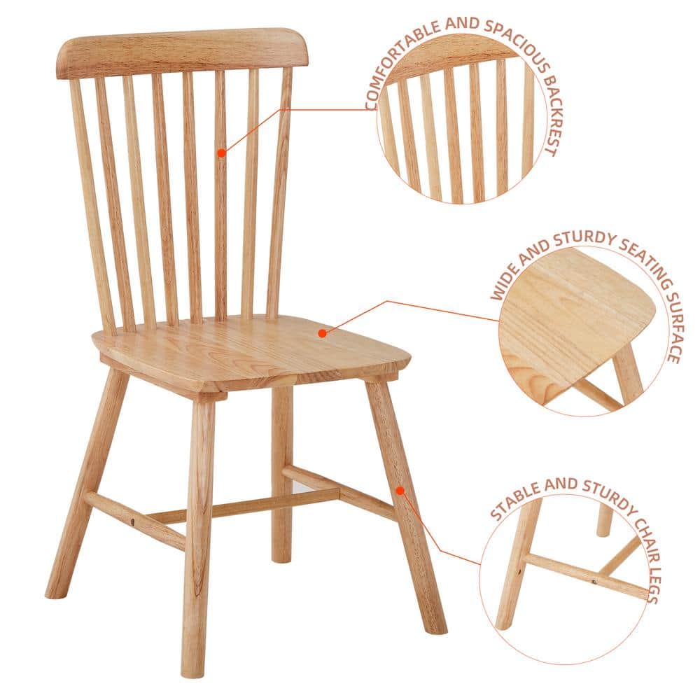 Natural High Back Windsor Solid Wood Dining Chairs Set of 4