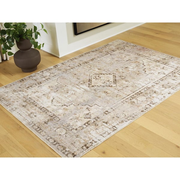 Livdon 5 ft. x 7 ft. Brown/Beige Medallion Machine Washable Area Rug