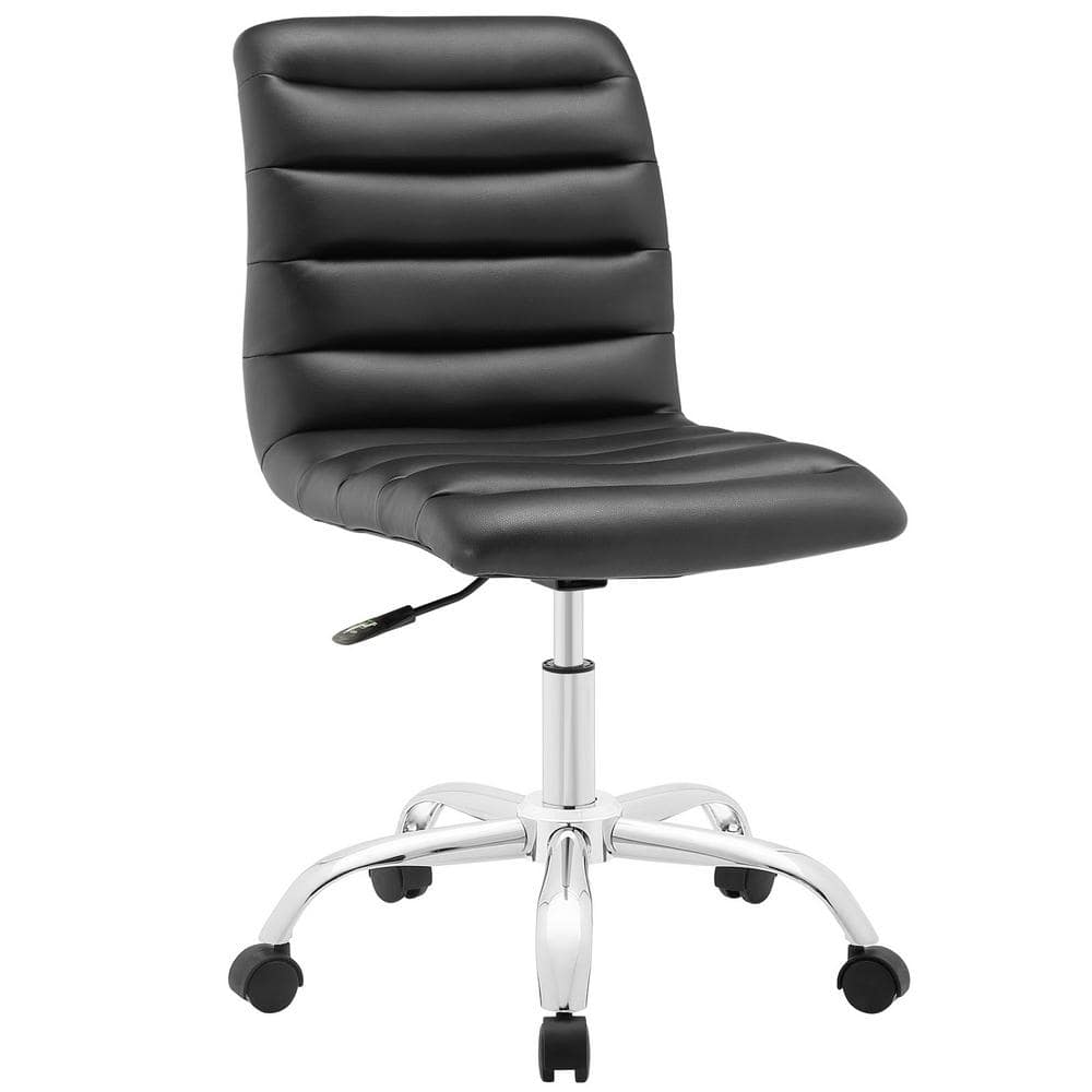 Polished Chrome Swivel Armless Office Chair in Black Vinyl