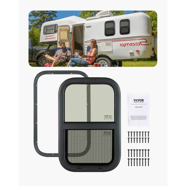 VEVOR Vertical RV Window, 14 in. x 22 in. Tinted Sliding RV Window with Net Screen and Trim Ring, Fit 15/16 in.-1 3/4 in.
