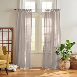 Vienna Light Gray Solid Poly-Linen 52(in)X84(in) Tie Top Sheer Curtain Panel