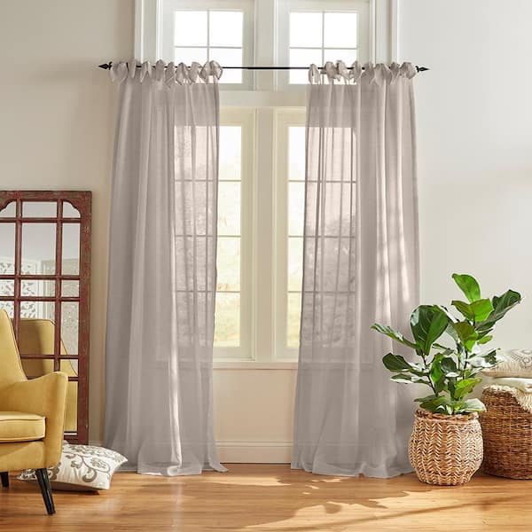 Elrene Vienna Light Gray Solid Poly-Linen 52(in)X84(in) Tie Top Sheer Curtain Panel