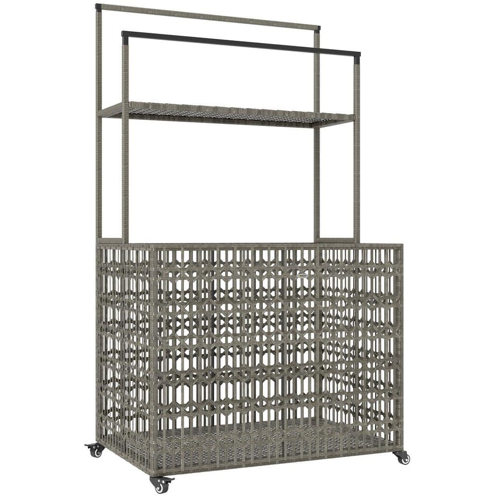 203.41 Gal. Gray Wicker Pool Float Storage Organizer, PE Rattan Deck Box wi