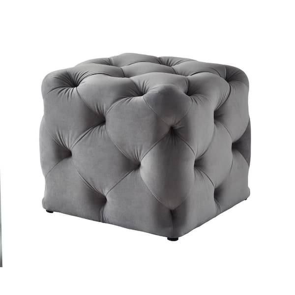 HomeRoots Grey Velvet Square Cube 20L x 20W x 18H Ottoman