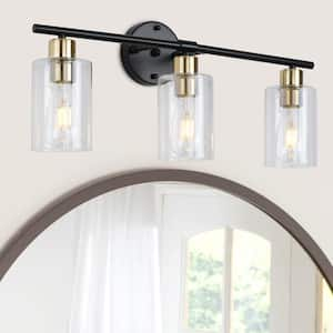 22.83 in. 3-Light Black and Brass Modern Adjustable Wall Sconce Bathroom Vanity-Light with Clear Glass Shade