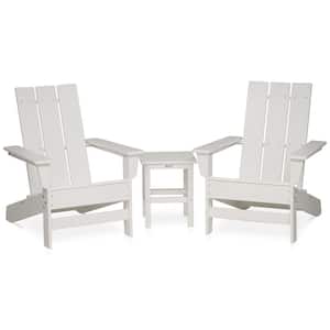Aria White Recycled Plastic Modern Adirondack Chair with Side Table (2-Pack)