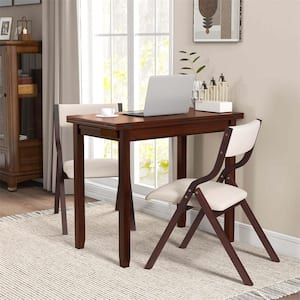 3-Piece Brown MDF Top Dining Table Set for1 Expandable Dining Table with 2 Upholstered Folding Chairs