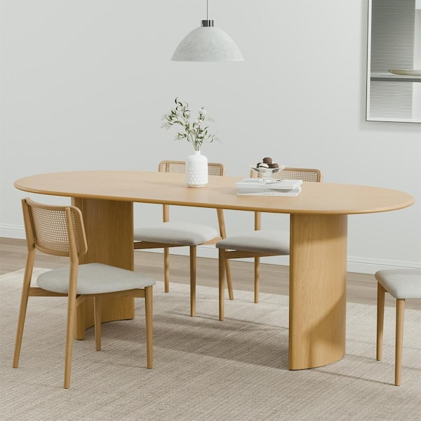 Lirago Oval Oak Wood 67 in. Double Pedestal Dining Table Kitchen Table Seats 6 HD0201-40703 ...