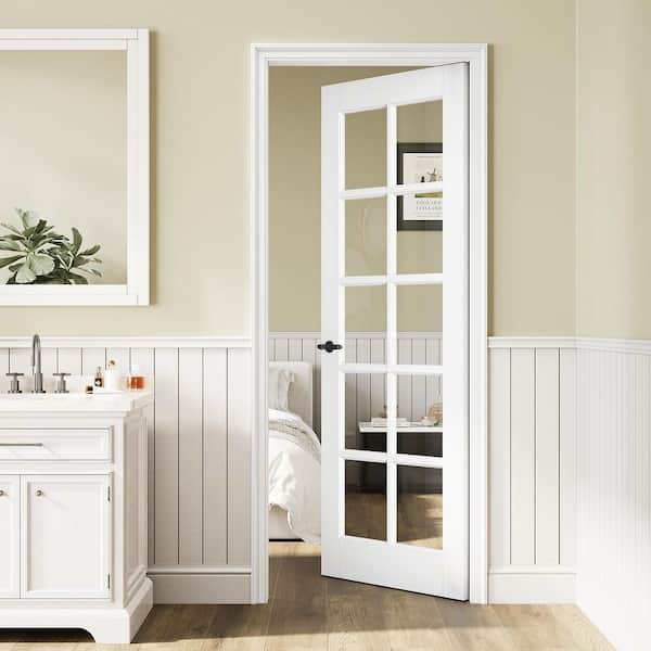 32 in. x 80 in. 10 Lite Clear Glass White Solid Core MDF Primed Standard Interior Door Slab