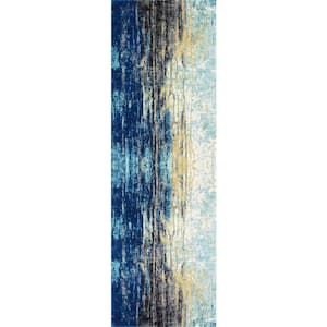 Katharina Modern Abstract Blue 2 ft. x 6 ft. Runner Rug