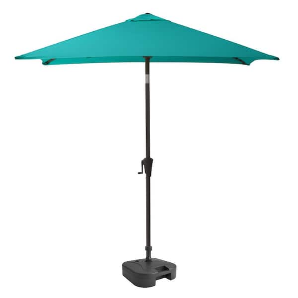 CorLiving 9 ft. Steel Market Square Tilting Patio Umbrella with Umbrella Base in Turquoise Blue