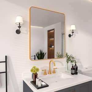 30 in. W x 36 in. H Rectangular Framed Wall Bathroom Vanity Mirror in Brass