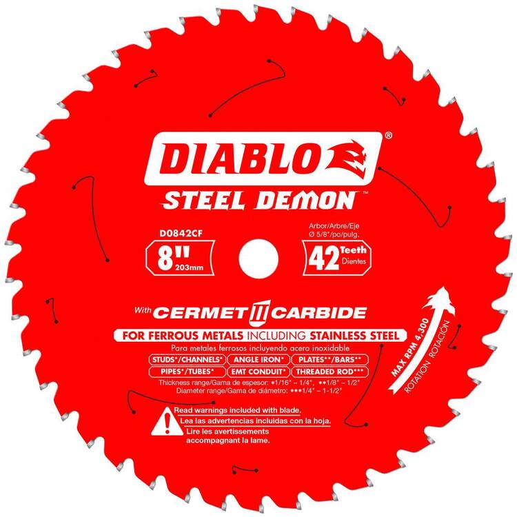 DIABLO 8in. x 42-Teeth Steel Demon Cermet II Saw Blade for Thick Metal