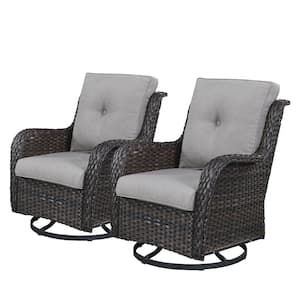 Outdoor Swivel Brown Wicker Outdoor Rocking Chair with CushionGuard Gray Cushions Patio (Set 2-Pack)