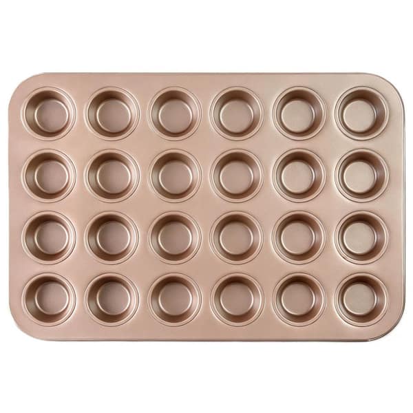 24-Cup Champagne Gold Carbon Steel Mini Muffin Pan, PFOA and BPA Free, Freezer Safe, Oven Safe, Non-Toxic, Nonstick