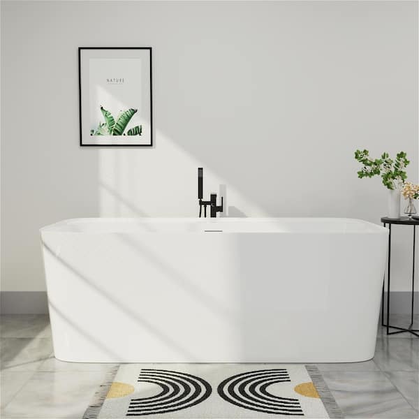 Mokleba Modern 67 in. Acrylic Soaking SPA Tub Stand Alone Bathtub in Glossy White
