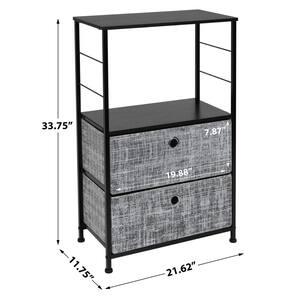 2-Drawer Gray Black Nightstand 33.75 in. H x 21.62 in. W x 11.75 in. D