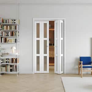 48 in x 80 in (Double Doors)Three Frosted Glass Panel Bi-Fold Interior Door, with MDF & Water-Proof PVC Covering