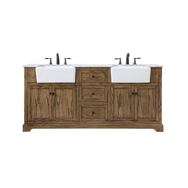 Unbranded Simply Living 72 in. W x 22 in. D x 34.75 in. H Bath Vanity in Driftwood with Carrara White Marble Top