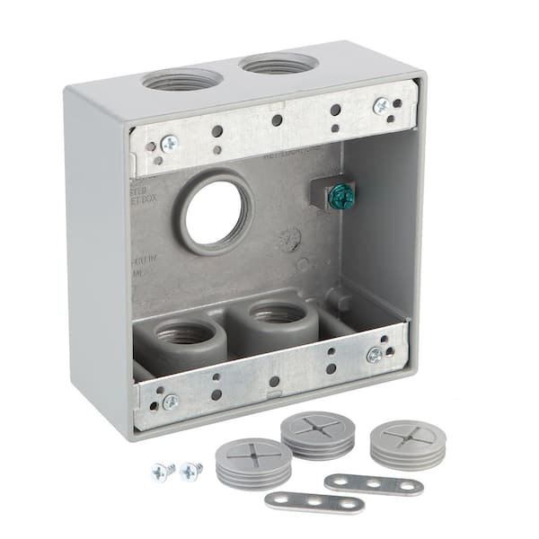 Commercial Electric 2-Gang Metallic Weatherproof Box with (5) 3/4 in. Holes, Gray