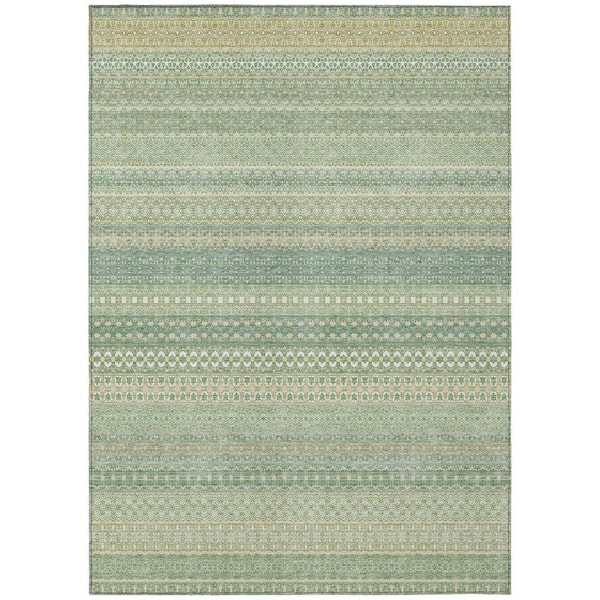 HomeRoots Artichoke Green 8 ft. x 10 ft. Woven Striped Polyester Rectangle Indoor/Outdoor Area Rug
