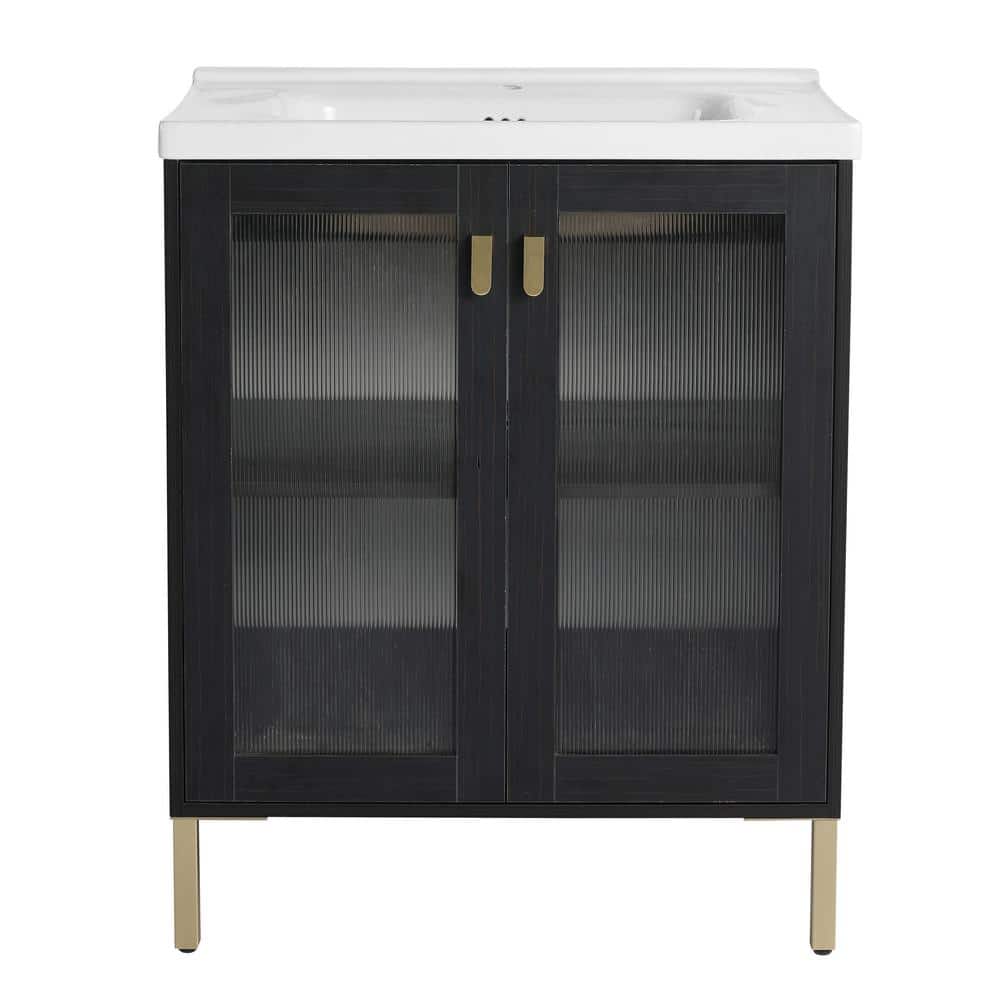 32 in. Freestanding Bathroom Vanity Plywood with Ceramic Sink, Soft Closing