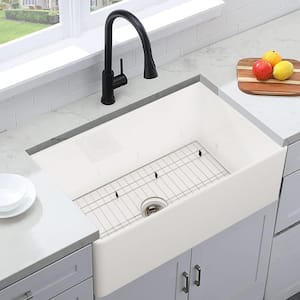 White Fireclay 36 in. Single Bowl Farmhouse Apron Workstation Kitchen Sink