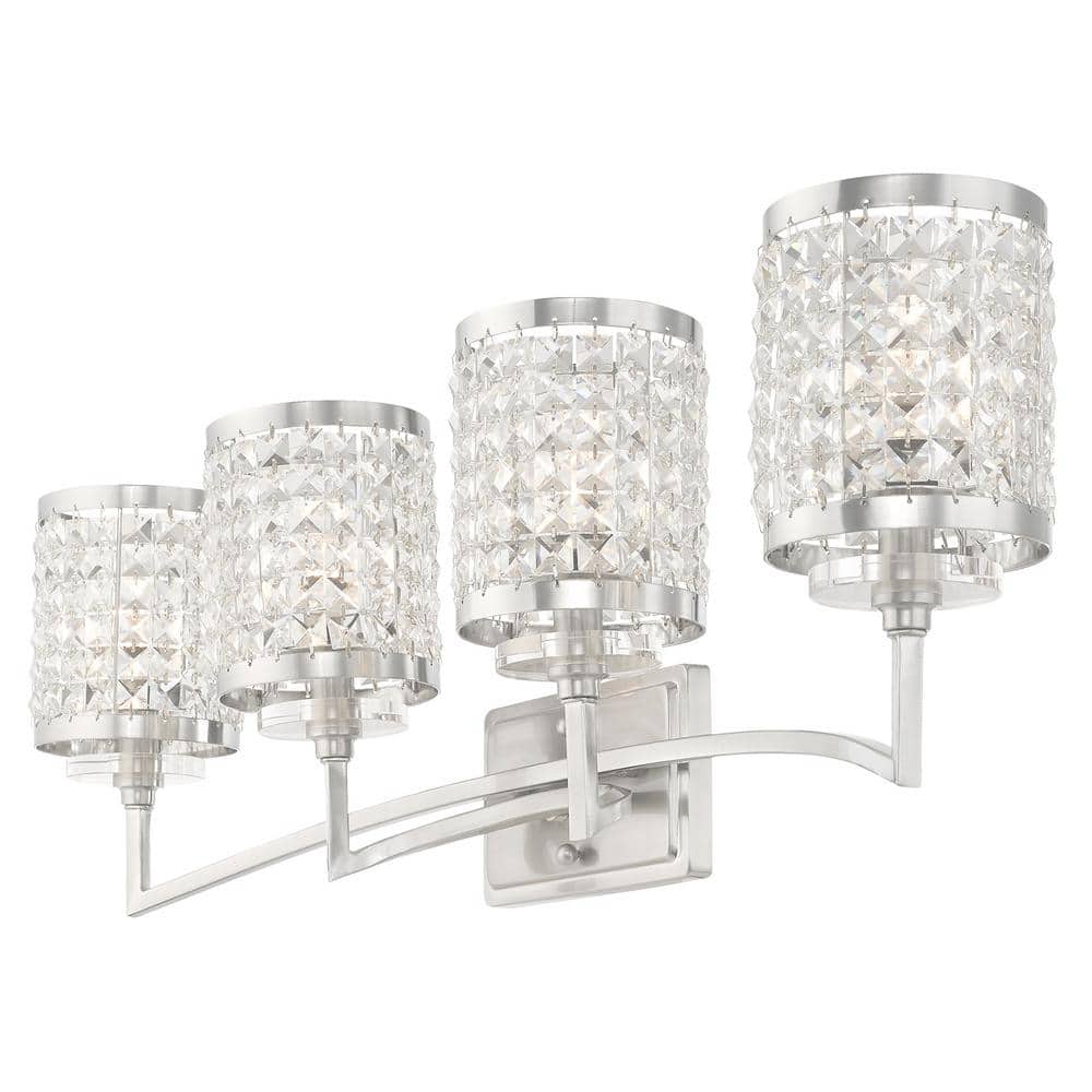 Elegant Grammercy 4-Light Brushed Nickel Vanity with Crystal Shades