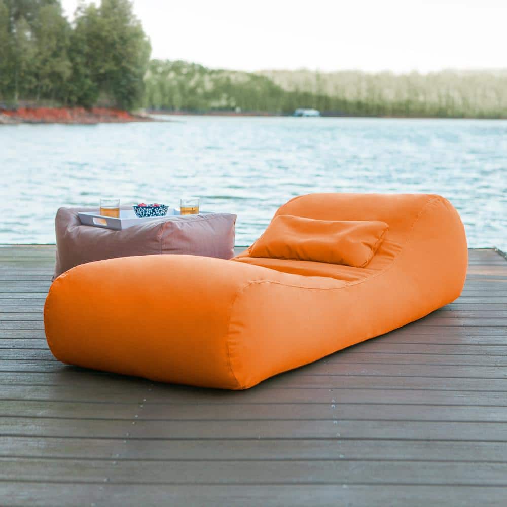 Arlo Plastic Outdoor Bean Bag Chaise Lounge Sun Lounger with Sunbrella Cover and Cushion, Tangerine price history on PriceWatchPro