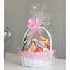 Vintiquewise White Round Willow Gift Basket, with Pink Gingham Liner and Handle- Small QI003820PK.S