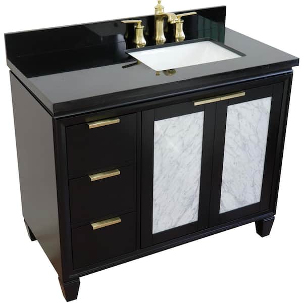 43 in. W x 22 in. D Single Bath Vanity in Black with Granite Vanity Top in Black with Right White Rectangle Basin