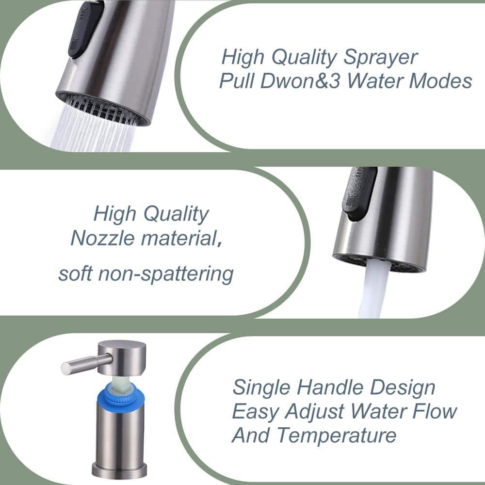 Brushed Nickel Pull-Down Kitchen Faucet with Soap Dispenser