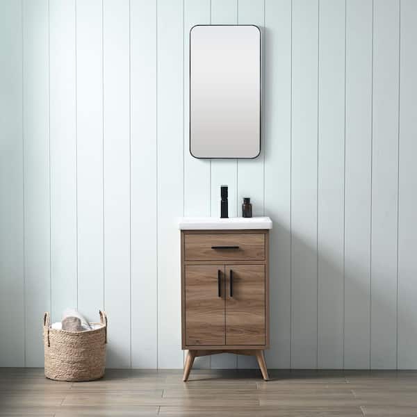 Nelson 20 in. Single Sink Freestanding Bathroom Vanity in Light Walnut with White Ceramic Top