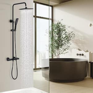 Luxury Thermostatic 3-Spray Multi-Function Tub and Shower Faucet with Hand Shower in Matte Black