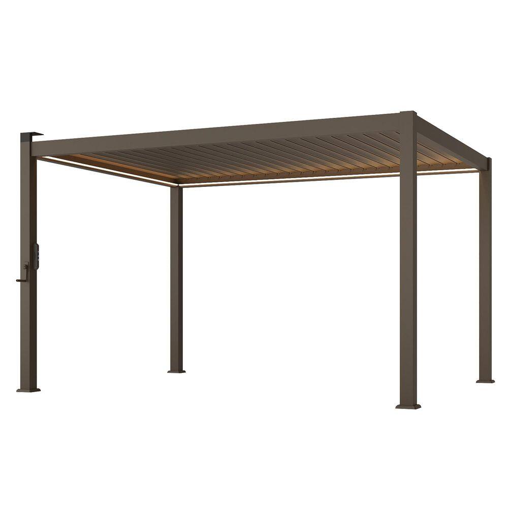10 ft. x 13 ft. LED Rust-resistant Modern Steel Louvered Pergola with Adjustable Roof for Backyard, Brown price history on PriceWatchPro