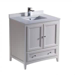 Oxford 30 in. Bath Vanity in Antique White with Quartz Stone Vanity Top in White with White Basin