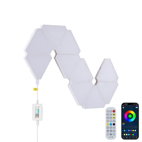 4.3 in. x 5 in. White 10-Pack Triangular RGB LED Wall Light Panels, App and Remote Controlled for Gaming Room, Bedroom