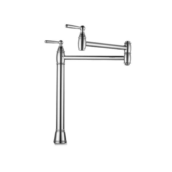 Aleasha Deck Mount Pot Filler Faucet With Double Handle In Chrome Al 1a48c The Home Depot