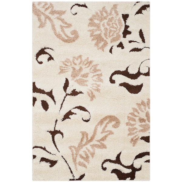 SAFAVIEH Florida Shag Cream/Dark Brown 8 ft. x 10 ft. Floral Area Rug