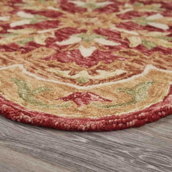 Red 6 ft. Round Wool Area Rug